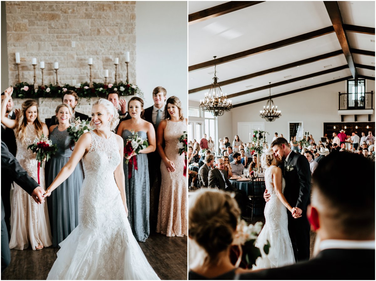 Reception Entrance Pink Wine Cranberry Navy Wedding - Dove Ridge Vineyard - Fort Worth Dallas - Wichita Wedding Photographer