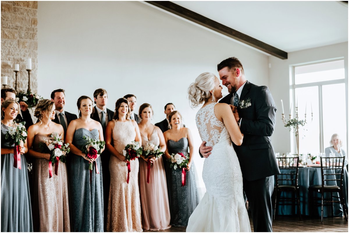 Reception First Dance Pink Wine Cranberry Navy Wedding - Dove Ridge Vineyard - Fort Worth Dallas - Wichita Wedding Photographer