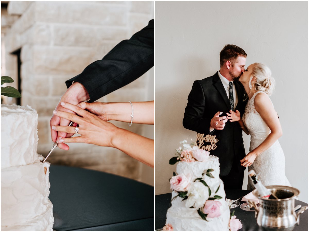 Cake Cutting Pink Wine Cranberry Navy Wedding - Dove Ridge Vineyard - Fort Worth Dallas - Wichita Wedding Photographer