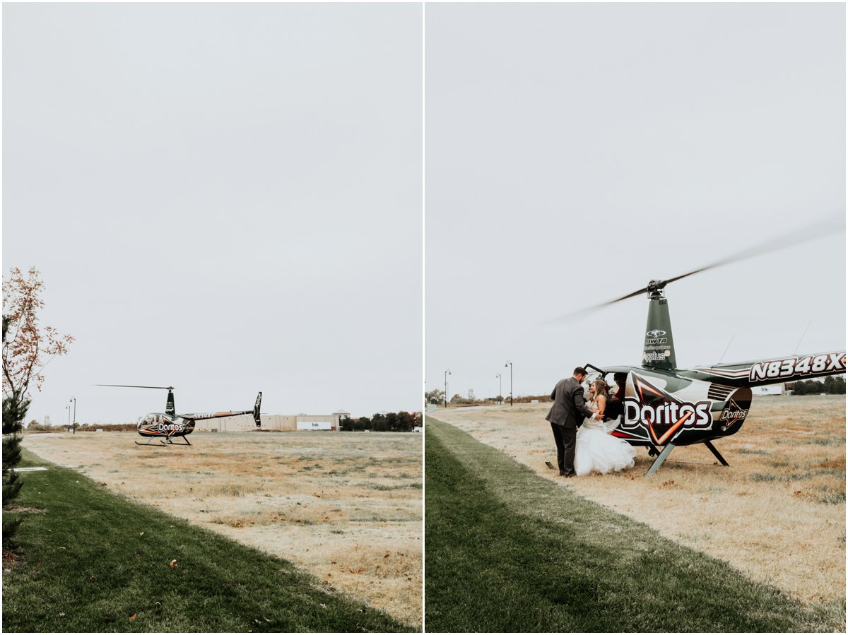 Wichita Noahs Helicopter Grand Entrance Marsala and Gold Wedding Portraits, Wichita, Kansas Wedding Photography