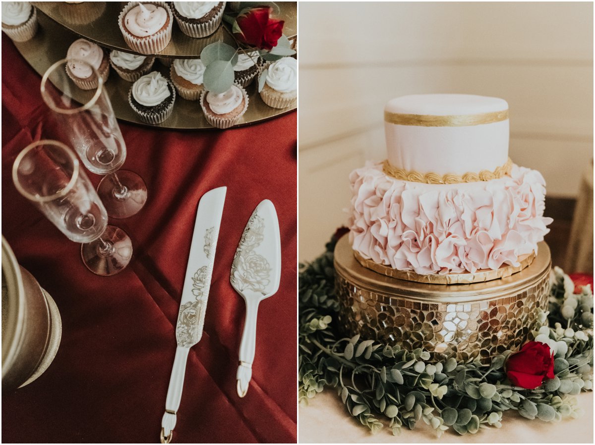 Wedding Cake Details, Marsala and Gold Wedding Wichita Kansas Photography